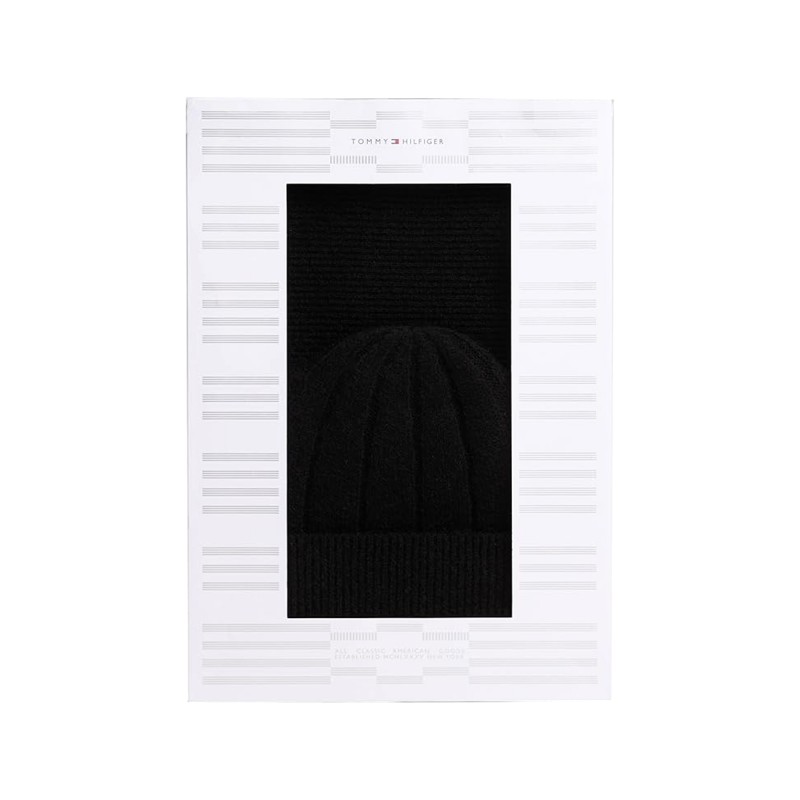 Tommy Hilfiger Beanie And Scarf TH Flag Gift Box-Black