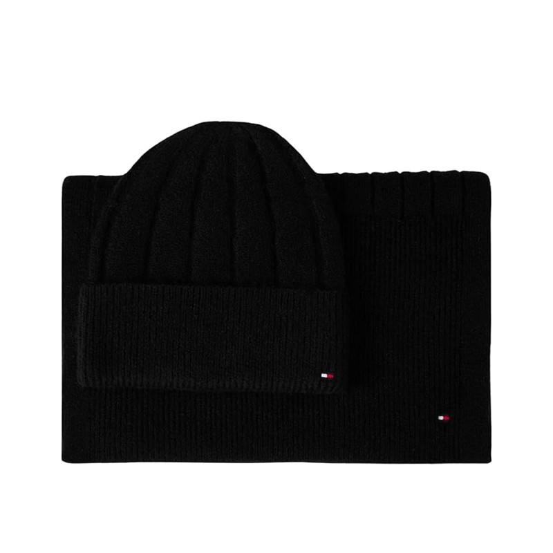 Tommy Hilfiger Beanie And Scarf TH Flag Gift Box-Black