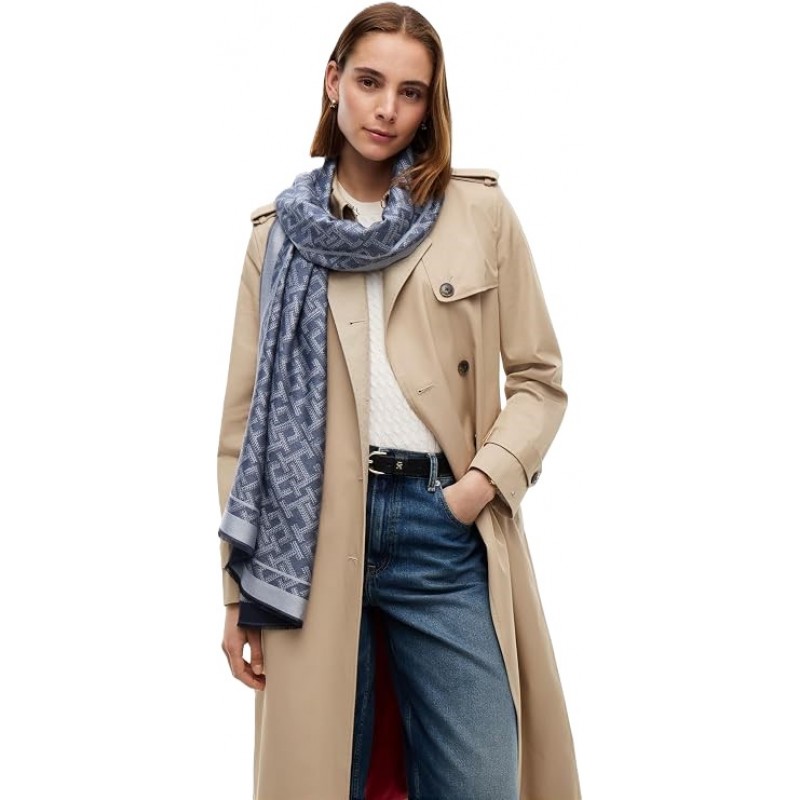 Tommy Hilfiger Scarf TH Monogram Jacquard-Space Blue Tommy Hilfiger Scarf TH Monogram Jacquard-Space Blue