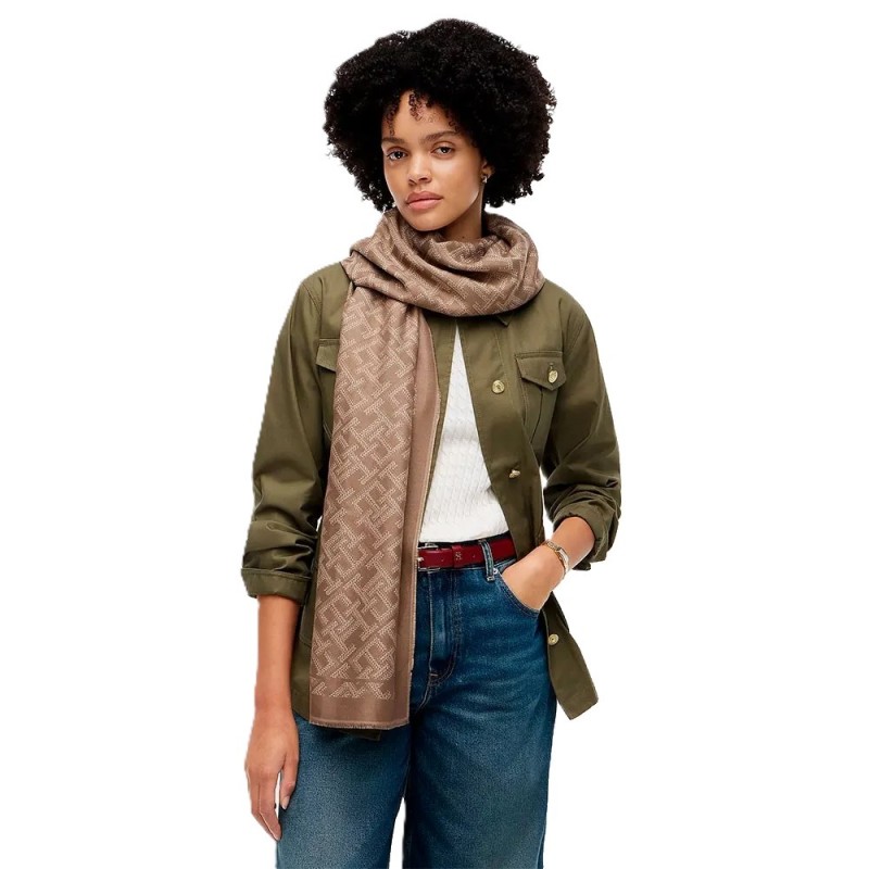 Tommy Hilfiger Scarf TH Monogram Jacquard-Rich Walnut Tommy Hilfiger Scarf TH Monogram Jacquard-Rich Walnut