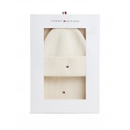 Tommy Hilfiger Beanie & Scarf TH Flag Gift Box-Soft Cream