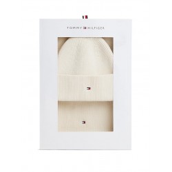 Tommy Hilfiger Beanie & Scarf TH Flag Gift Box-Soft Cream