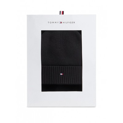 Tommy Hilfiger Beanie & Scarf TH Flag Gift Box-Black