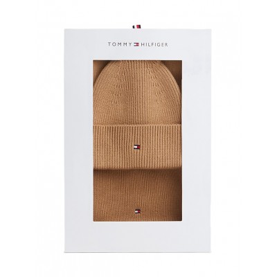 Tommy Hilfiger Beanie & Scarf TH Flag Gift Box-Safari Canvas