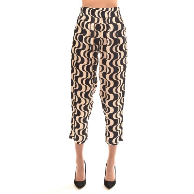 Philosophy Satin Print Pleated Pants-Black/Gold