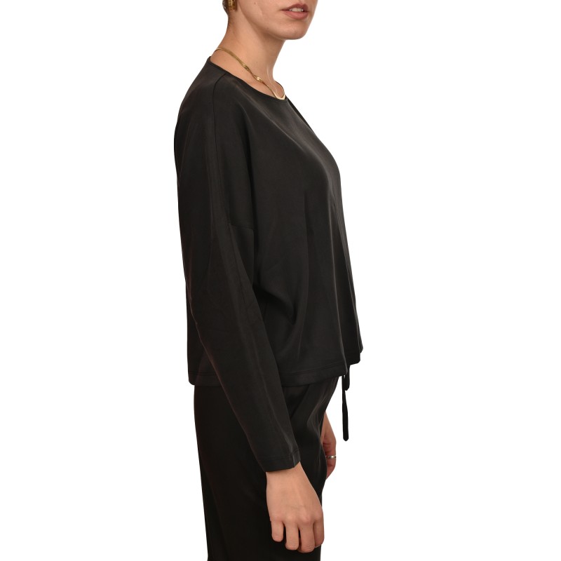 Philosophy Satin Sandwashed Cropped Top-Black Philosophy Satin Sandwashed Cropped Top-Black