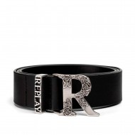 Replay Belt Monogram Buckle-Black/Silver