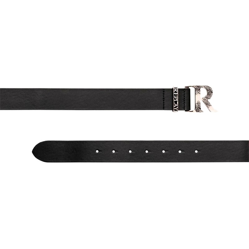 Replay Belt Monogram Buckle-Black/Silver Replay Belt Monogram Buckle-Black/Silver