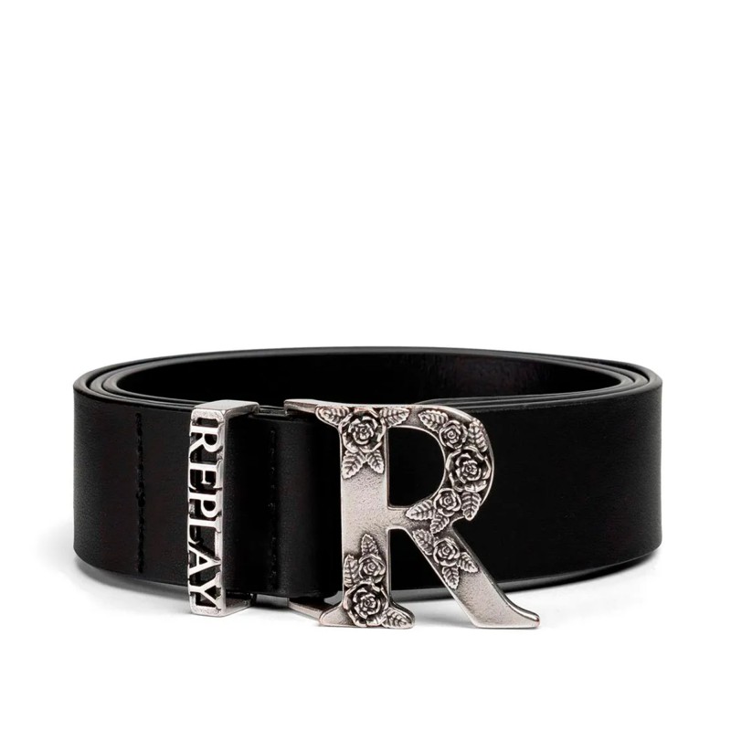 Replay Belt Monogram Buckle-Black/Silver Replay Belt Monogram Buckle-Black/Silver