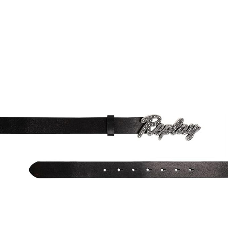 Replay Belt With Logo Buckle-Black/Silver Replay Belt With Logo Buckle-Black/Silver