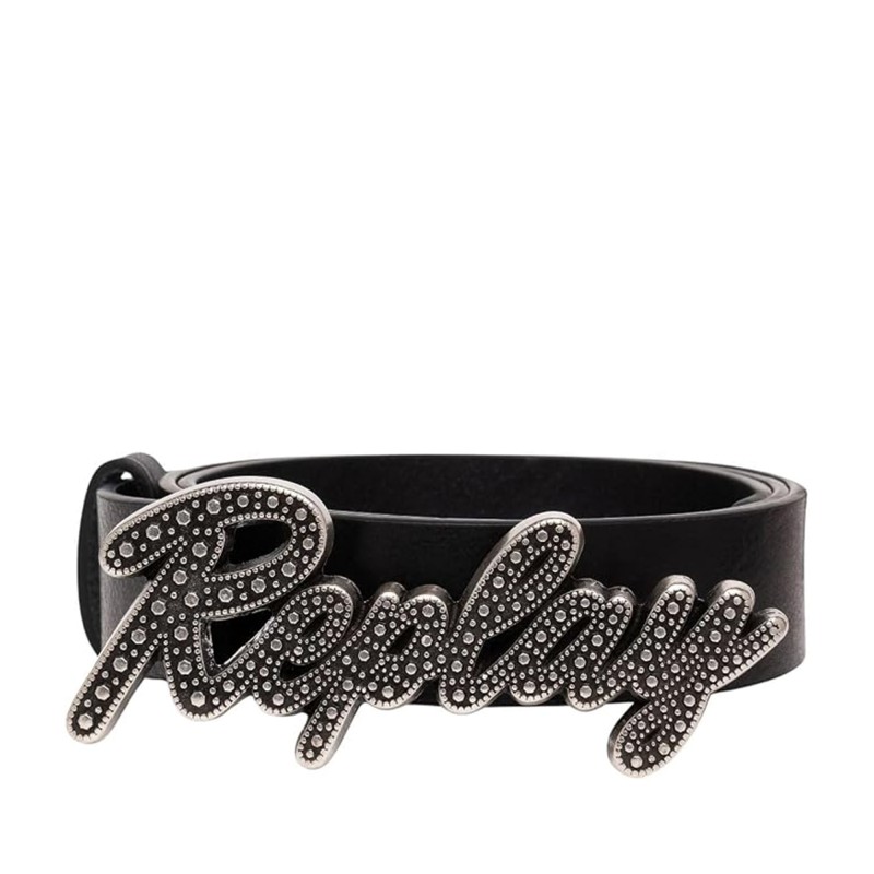 Replay Belt With Logo Buckle-Black/Silver Replay Belt With Logo Buckle-Black/Silver