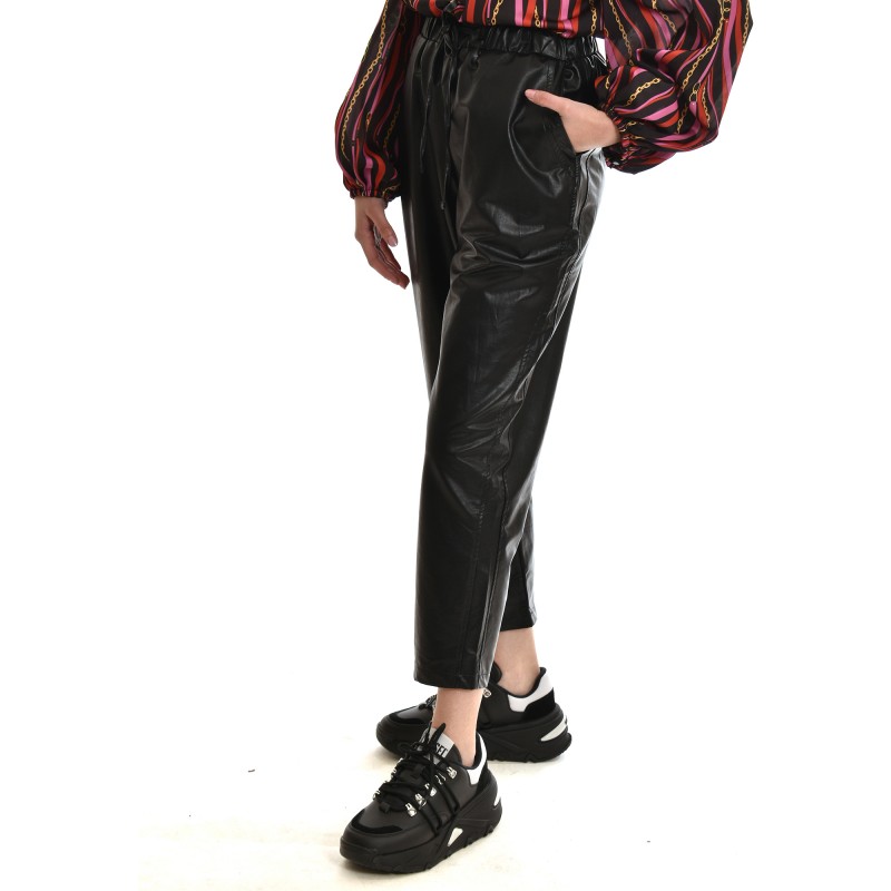 Lotus Eaters Trousers With Leather Effect-Black