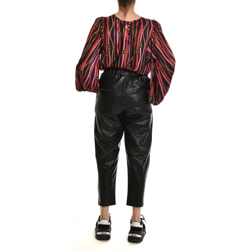Lotus Eaters Trousers With Leather Effect-Black