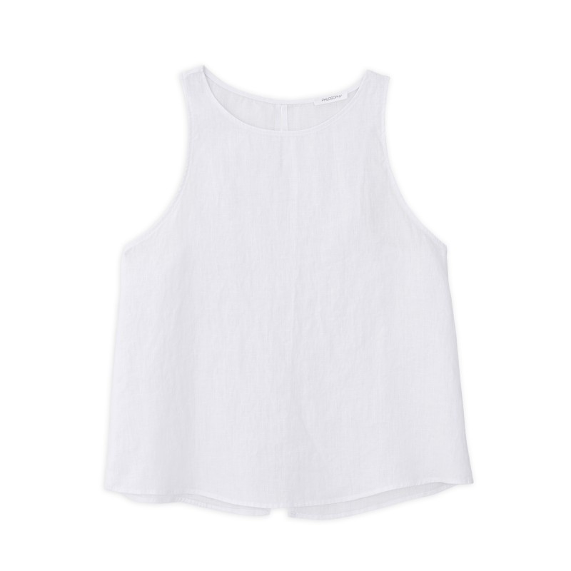Philosophy Top Neck Linen Halter-White