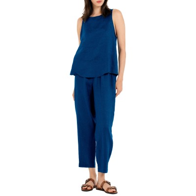 Philosophy Top Neck Linen Halter-Blue
