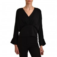 Lotus Eaters Blouse Bump Satin Front Zip-Black