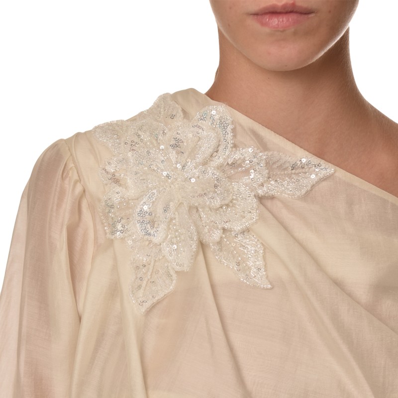 Motel Shirt With Embroidery Flower With Sequins-Ecru