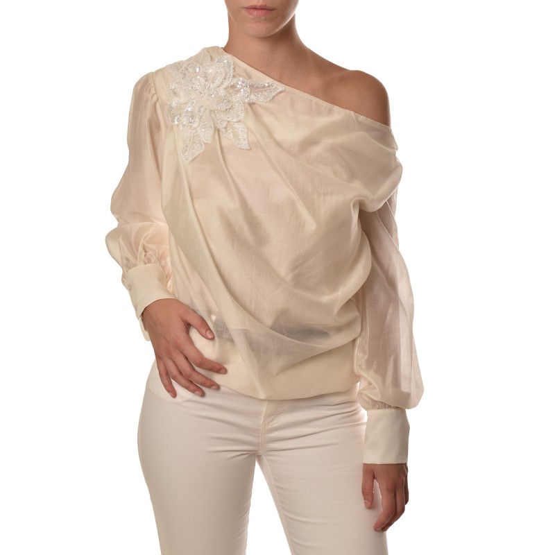 Motel Shirt With Embroidery Flower With Sequins-Ecru