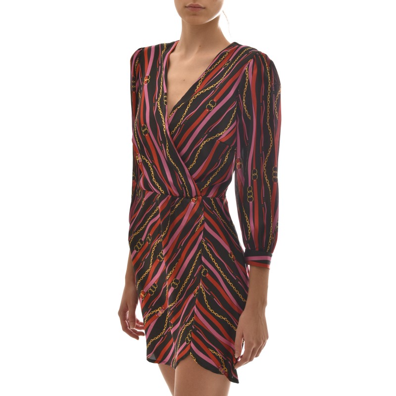 Rina Scimento Dress With 3/4 SLV Chain Pattern All-Over-Black