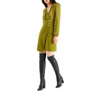 Rina Scimento Dress With Double Line Of Buttons-Oil Green