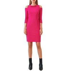 Rinascimento Sheath Dress With Chain Detail-Fuchsia