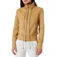 Rinascimento Leather Effect Jacket With High Collarline-Mocha