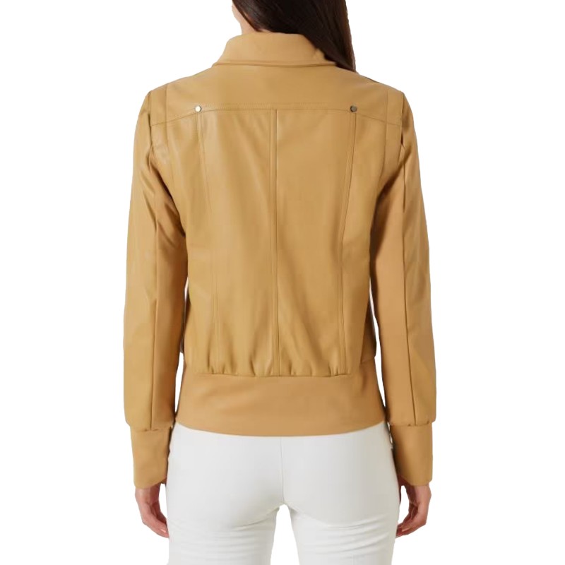 Rinascimento Leather Effect Jacket With High Collarline-Mocha
