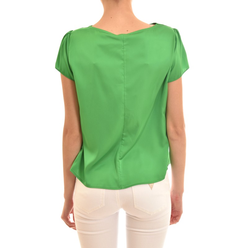 Rinascimento Un-Even Chestline Satin Blouse-Leaf Green Rinascimento Un-Even Chestline Satin Blouse-Leaf Green