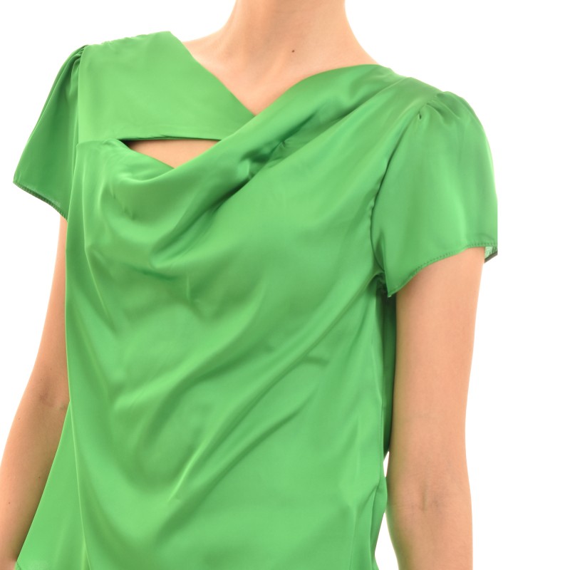 Rinascimento Un-Even Chestline Satin Blouse-Leaf Green Rinascimento Un-Even Chestline Satin Blouse-Leaf Green
