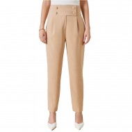 Rinascimento Pleated Trousers With Button Details-Beige