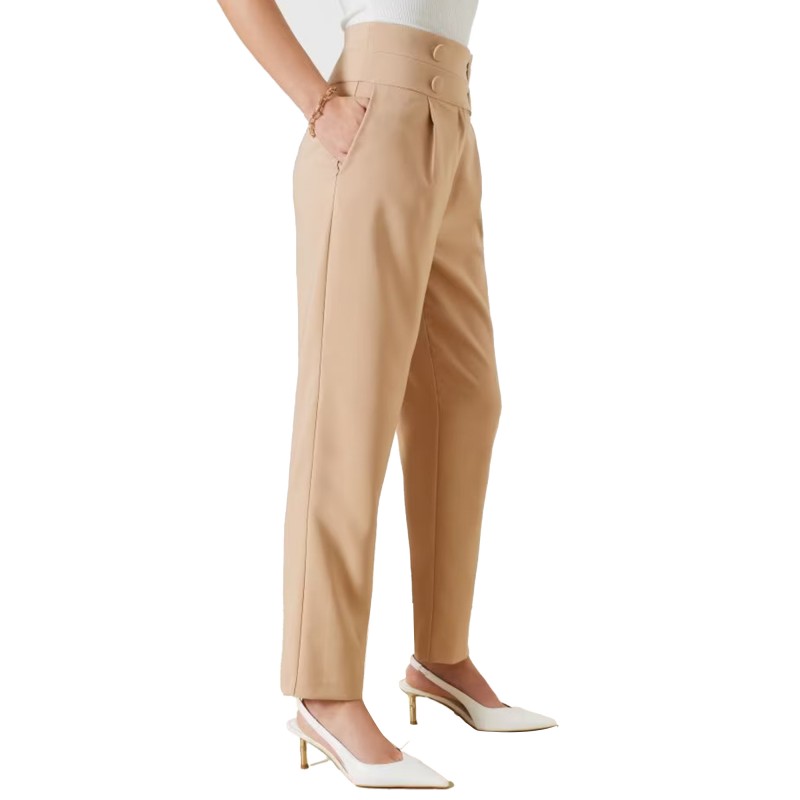 Rinascimento Pleated Trousers With Button Details-Beige