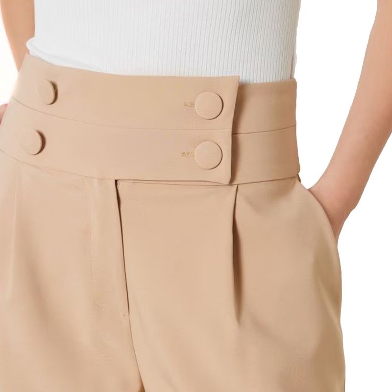 Rinascimento Pleated Trousers With Button Details-Beige