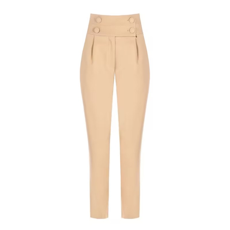 Rinascimento Pleated Trousers With Button Details-Beige