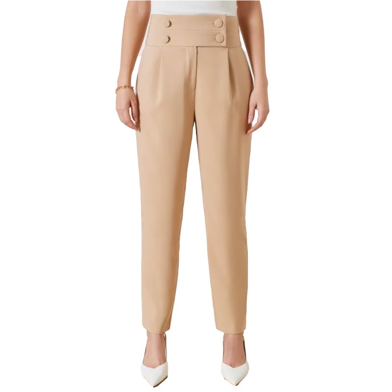 Rinascimento Pleated Trousers With Button Details-Beige