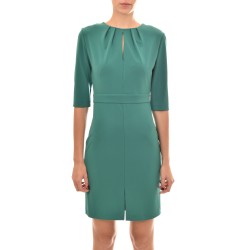 Rinascimento Boxy Slit Patterned Midi Dress-Green