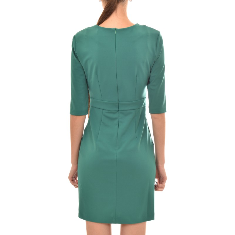 Rinascimento Boxy Slit Patterned Midi Dress-Green Rinascimento Boxy Slit Patterned Midi Dress-Green