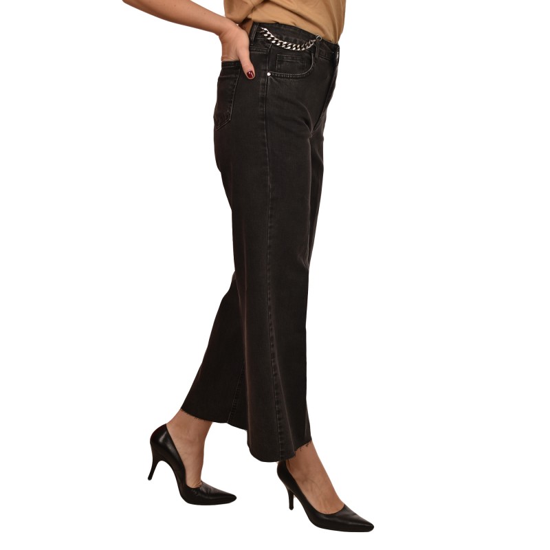 Motel Straight Fit Jeans With Chain Detail-Black