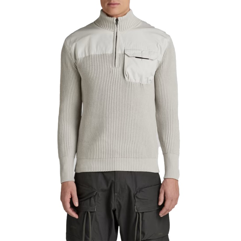 G-Star Raw Unisex Army Half Zip Knit Sweater-Cool Grey