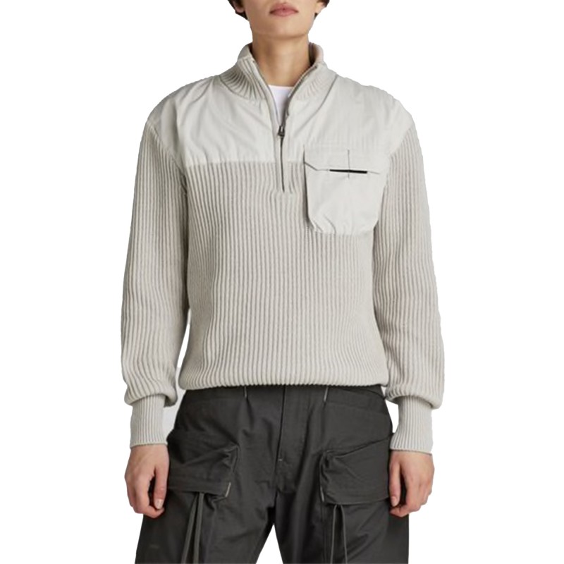 G-Star Raw Unisex Army Half Zip Knit Sweater-Cool Grey