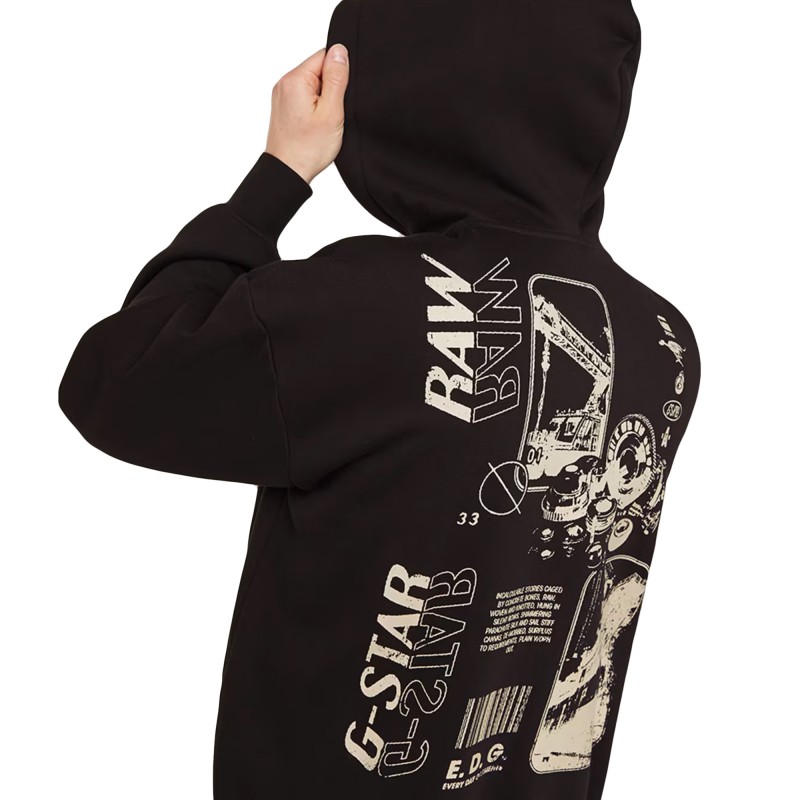 G-Star Raw Poster Back Gr Zip Thru Loose Hooded Sweatshirt-Dark Black
