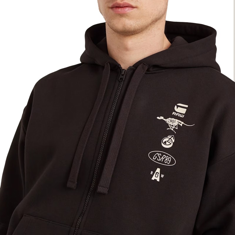 G-Star Raw Poster Back Gr Zip Thru Loose Hooded Sweatshirt-Dark Black
