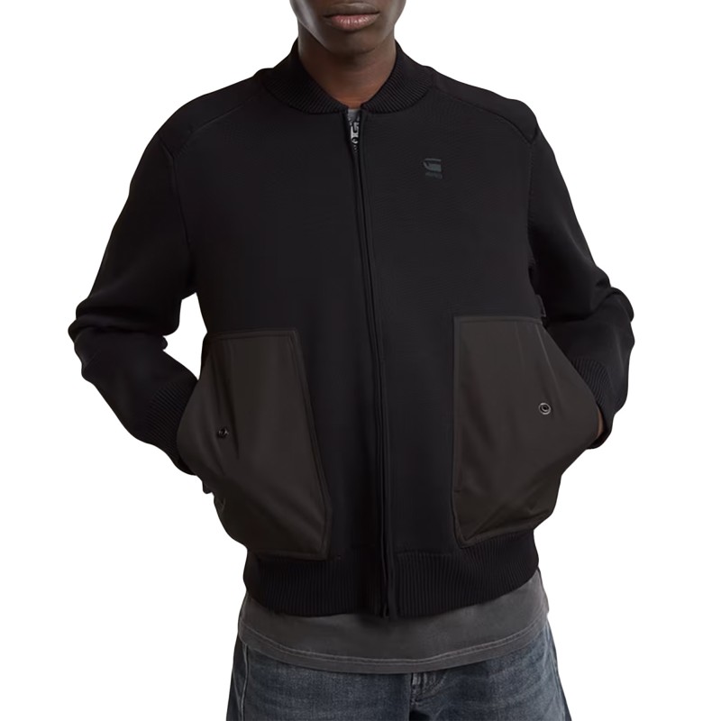 G-Star Raw Engineered Mix Bomber Knit Cardigan-Dark Black