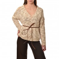 Motel Cardigan Knitted With Belt-Beige
