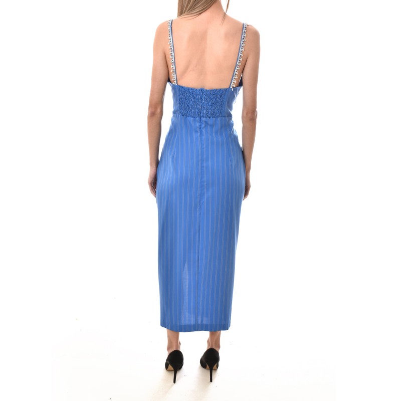 Milkwhite Cut Out Detail Stripped Dress With Crystals-Stripes Blue Milkwhite Cut Out Detail Stripped Dress With Crystals-Stripes Blue