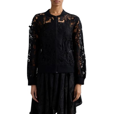 Replay Sweater Zip Up With Lace-Black