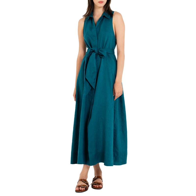 Philosophy Shirtdress Linen With Belt-Emerald Philosophy Shirtdress Linen With Belt-Emerald