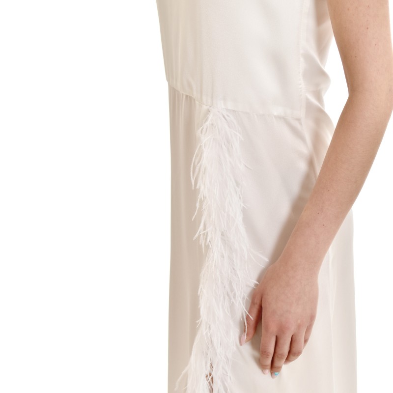 Milkwhite Dress Midi With Feather Detail-White