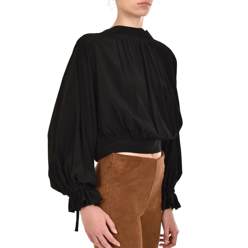 Lotus Eaters Blouse Echo Tie Cuff Open Back-Black Lotus Eaters Blouse Echo Tie Cuff Open Back-Black
