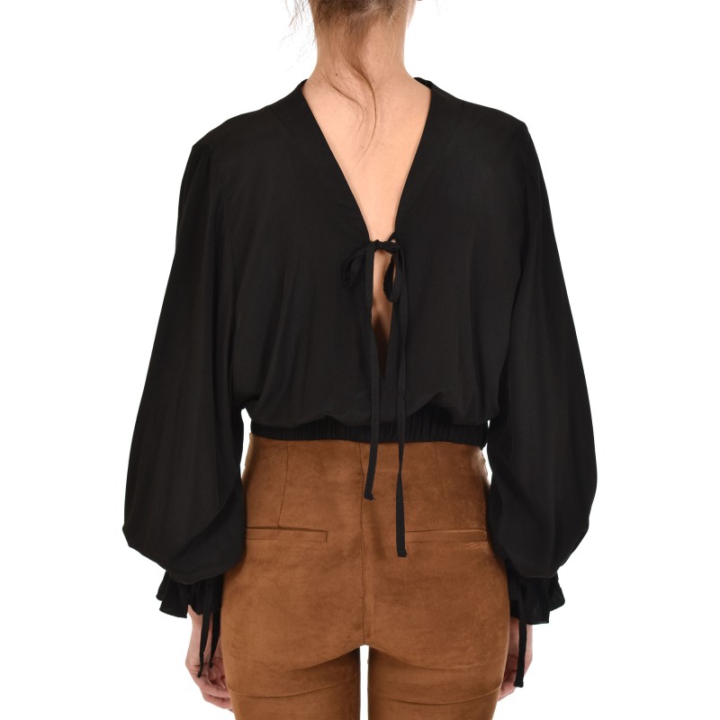 Lotus Eaters Blouse Echo Tie Cuff Open Back-Black Lotus Eaters Blouse Echo Tie Cuff Open Back-Black