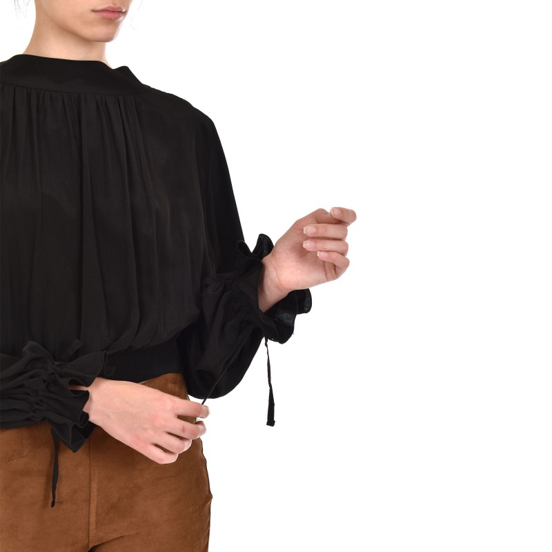 Lotus Eaters Blouse Echo Tie Cuff Open Back-Black Lotus Eaters Blouse Echo Tie Cuff Open Back-Black